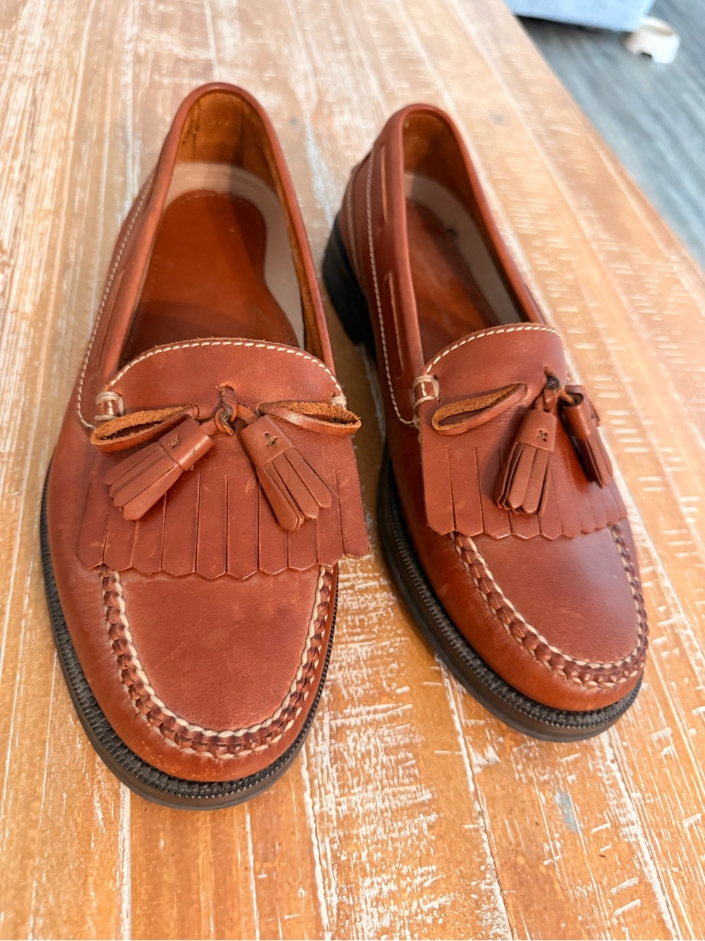 Men's Beautiful Tassel Kiltie Leather Loafers Brown Super comfy! Size M 8 1/2